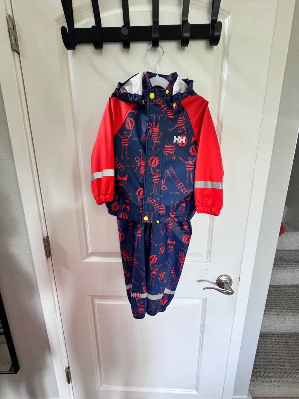 Helly Hansen Navy with Red Pattern Kids Hooded Jacket